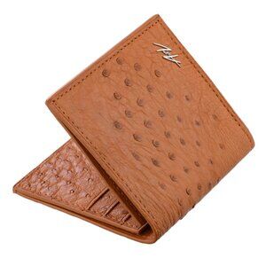 Handmade Ostrich Leather Slim Wallet – Autumn Orange Luxury Minimalist Wallet